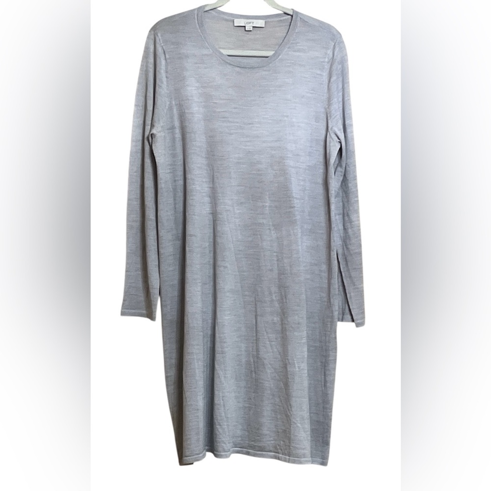 LOFT Soft Gray Long Sleeve Lightweight Sweater Dress Size XL